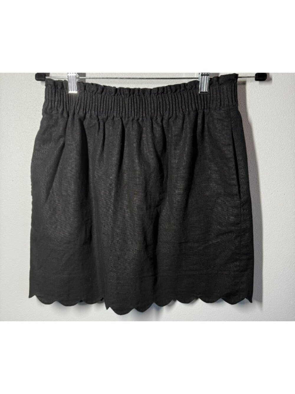 J.Crew Womens Sz 4 Linen Blend Mini Skirt Black Elastic Waist Casual Summer Chic
